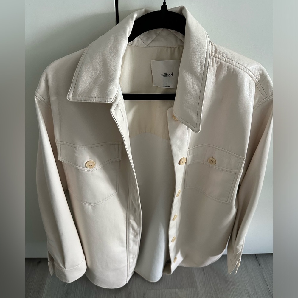 Aritizia faux-leather cream shacket
